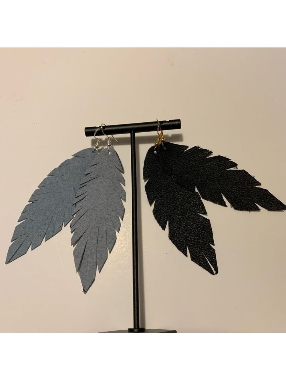 Handmade suede leather boho earrings fall winter bohemian artisan feather 2 pair - Picture 2 of 5